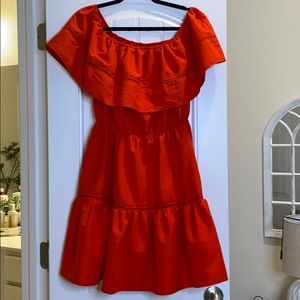 Red off shoulder dress